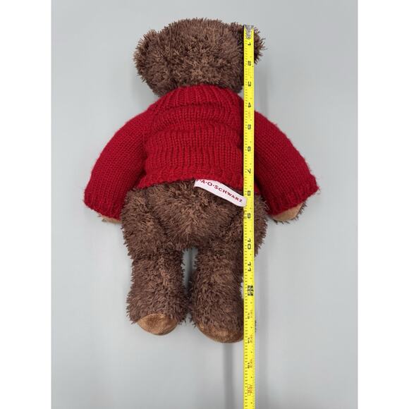 FAO Schwarz Brown Teddy Bear In Red Knit Sweater Plush 13” Stuffed Animal - Picture 7 of 10